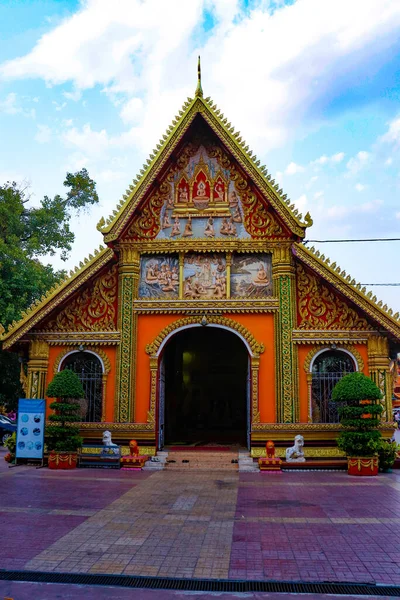 Буддийская Архитектура Декор Храма Лаос — стоковое фото