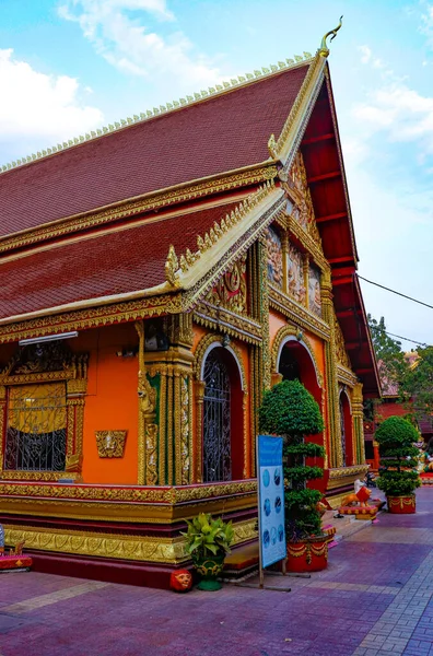 Architektura Dekoracja Świątyni Buddyjskiej Laos — Zdjęcie stockowe