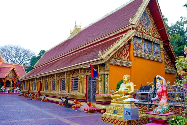 Ázsiai Gyönyörű Buddhista Építészet Laosz — Stock Fotó