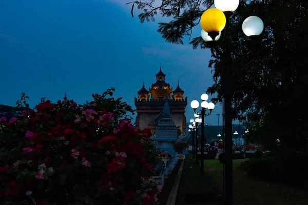 Hora Noite Patuxay Park Laos — Fotografia de Stock