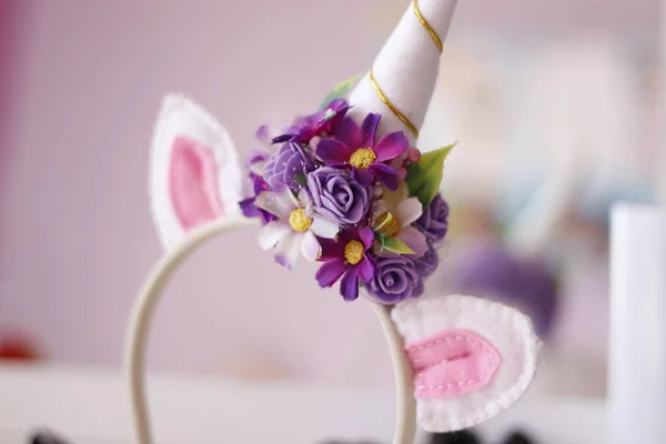 Hair Hoop Unicorn Horn Ears Flowers — Stock Photo, Image