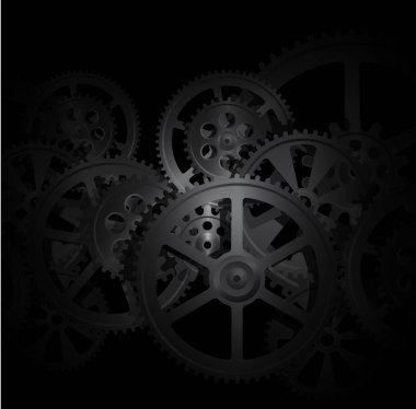 Gears'ı siyah bir zemin üzerine çelik, illüstrasyon klip-art vektör