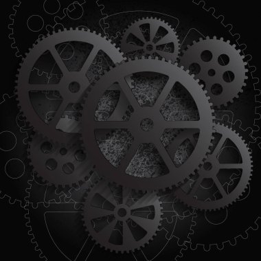 Gears'ı siyah bir arka plan üzerinde çizim, illüstrasyon klip-art vektör