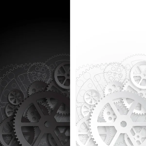 Dessin Engrenages Sur Fond Noir Blanc Illustration Vectorielle Clip Art — Image vectorielle