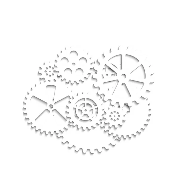 Weiße Zahnräder Auf Weißem Hintergrund Vektorillustration Clip Art — Stockvektor