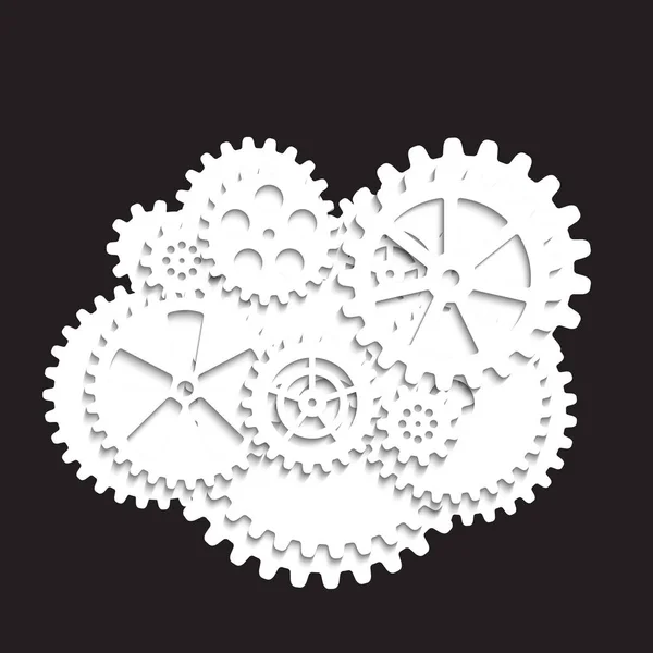 White Gears Black Background Vector Illustration Clip Art — Stock Vector