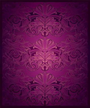 Royal, vintage, zarif dikey arka planda altın desenli klasik barok, Rokoko karanlık kenarları ile mor