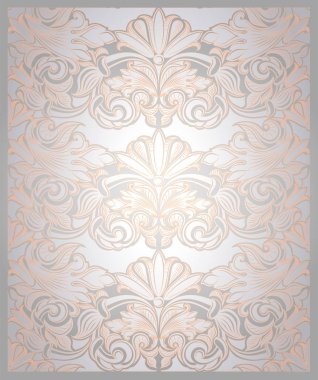 Vintage dikey arka planda altın desenli klasik barok, Rokoko düğün arka plan (kartı, davet, afiş karanlık kenarları beyaz inci)