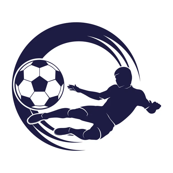 Fußball Emblem Mit Einer Silhouette Des Spielers Und Ball Isolierten — Stockvektor