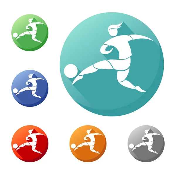 Fotbollsspelaren Sparkar Bollen Ikonen Cirkel Logga Logotyp Fotboll Emblem — Stock vektor