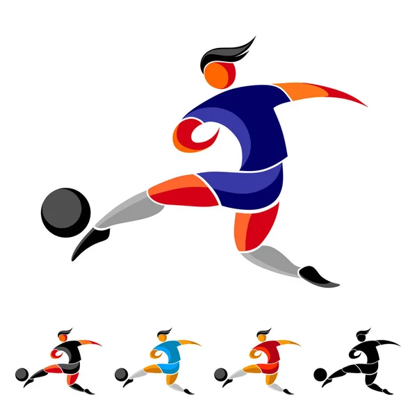 サッカー選手はボールを蹴る アイコン サッカーのエンブレム — ストックベクタ