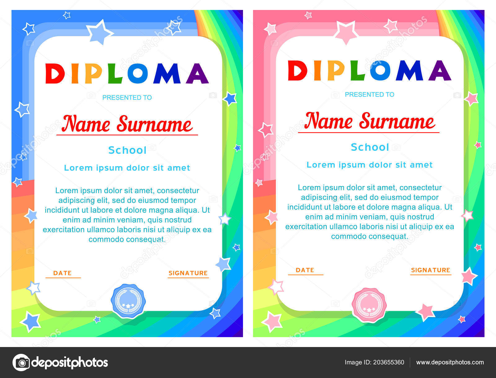 Diplôme Avec Arc Ciel Ciel étoiles Arrière Plan Style Dessin