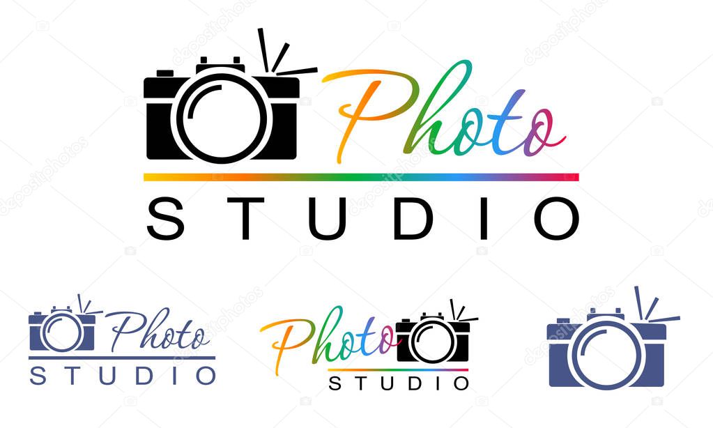 camera with flash in geometric style, logo, sign, icon, symbol, emblem. For a photographer, photo studio