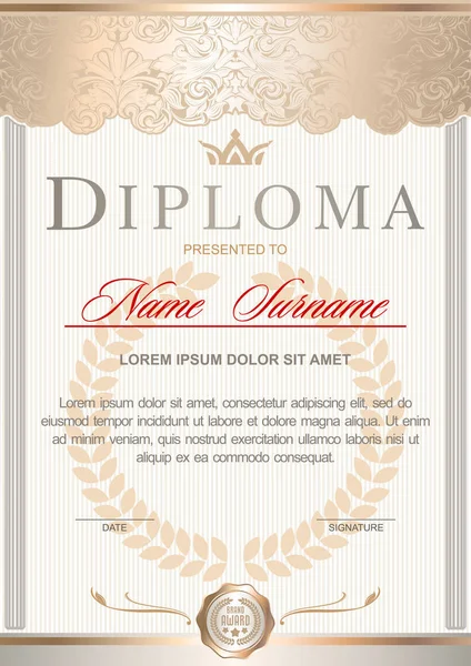 Diploma Lusso Bianco Oro Stile Reale Vintage Rococò Barocco Glamour — Vettoriale Stock