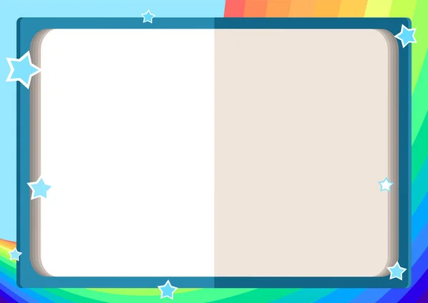 Детская Рамка Открытой Книгой Радугой Небом Звездами Мультипликационном Стиле Фон — стоковый вектор