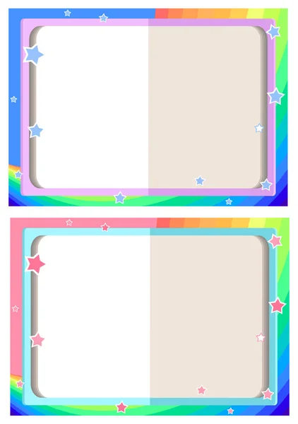 Kinder Frame Met Een Open Boek Regenboog Sky Sterren Cartoon — Stockvector