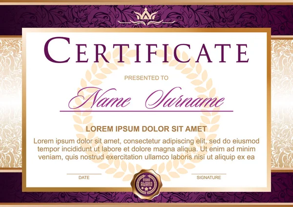 Resmi, ciddi, zarif, Royal crown (yatay biçimi görüntü ile menekşe, mor ve altın tonları tarzda sertifika)
