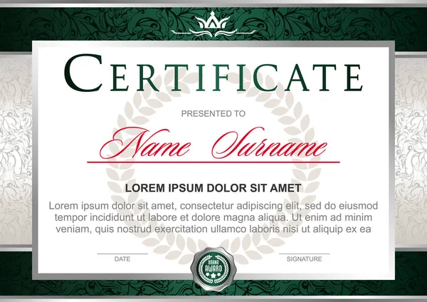 Certificato Stile Ufficiale Solenne Elegante Royal Nei Toni Del Verde — Vettoriale Stock