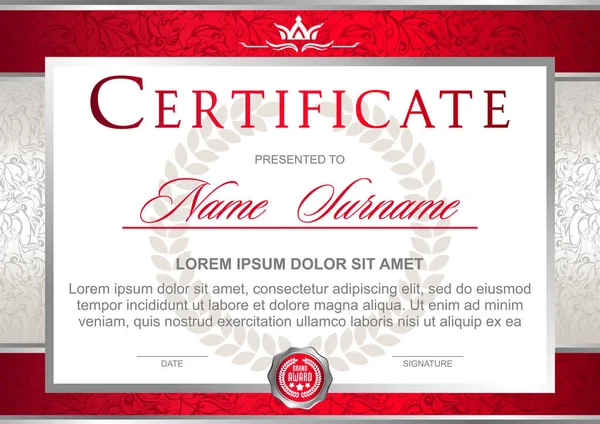 Certificato Stile Ufficiale Solenne Elegante Royal Nei Toni Del Rosso — Vettoriale Stock