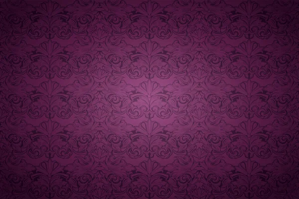 バイオレット マルサラ 紫ヴィンテージ背景 古典的なバロック様式パターン 暗いエッジ背景 カード 招待状 バナー を持つロココとロイヤル 水平方向のフォーマット — ストックベクタ