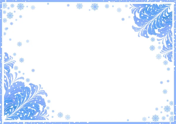 Marco Invierno Con Patrones Hielo Las Esquinas Copos Nieve Nieve — Vector de stock