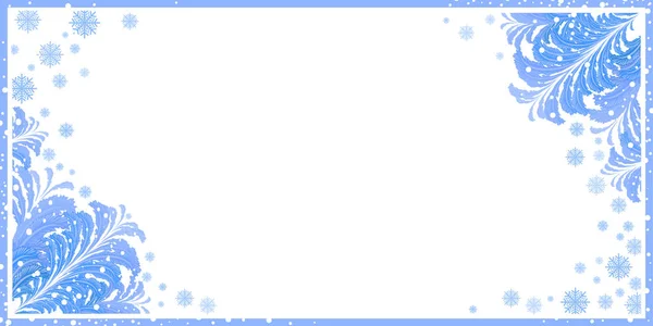 Зимняя Рамка Льдом Углах Снежинками Снегом Фото Объявления Презентации Поздравительной — стоковый вектор