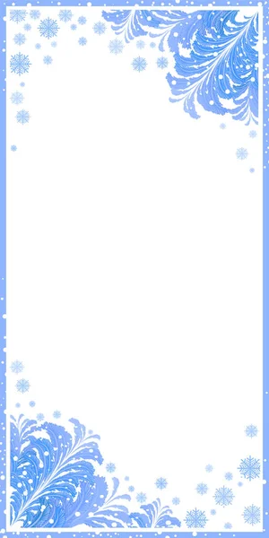 Marco Invierno Con Patrones Hielo Las Esquinas Copos Nieve Nieve — Vector de stock