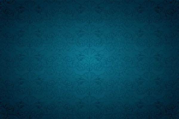 青いヴィンテージ背景は 古典的なバロック様式パターン 暗いエッジ背景 カード 招待状 バナー を持つロココとロイヤル 水平方向のフォーマット — ストックベクタ