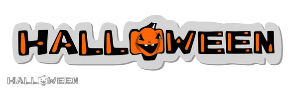 Halloween Inscription Isolée Noir Orange Style Négligent Avec Une Citrouille — Image vectorielle