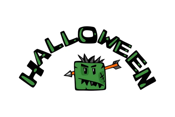 Halloween Zombie Gezicht Cartoon Komische Kleur Avatar Met Een Pijl — Stockvector