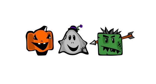 Ghost Zombie Smiling Halloween Pumpkin Comical Cartoon Characters White Background — стоковый вектор