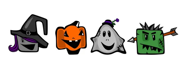 Boszorkány Szellem Egy Zombi Egy Mosolygó Halloween Tök Komikus Rajzfilmfigurák — Stock Vector