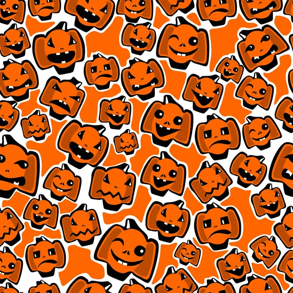 Halloween Varrat Nélküli Textúra Különböző Hangulatokat Érzelmeket Tök Komikus Rajzfilm — Stock Vector