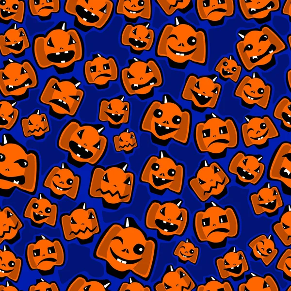 Halloween Nahtlose Textur Hintergrund Mit Unterschiedlichen Stimmungen Und Emotionen Kürbisse — Stockvektor