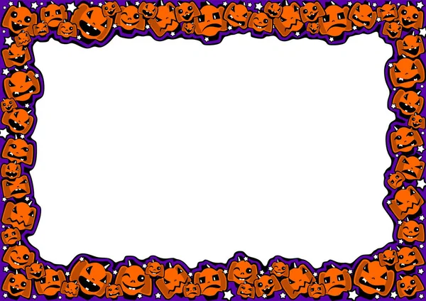 Marco Halloween Con Calabazas Diferentes Emociones Estilo Dibujos Animados Cómicos — Vector de stock