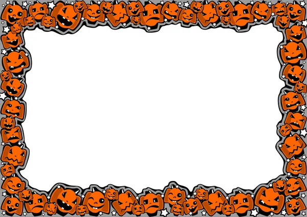 Marco Halloween Con Calabazas Diferentes Emociones Estilo Dibujos Animados Cómicos — Archivo Imágenes Vectoriales