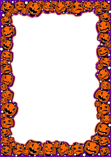 Halloween Frame Met Pompoenen Van Verschillende Emoties Een Komische Cartoon — Stockvector