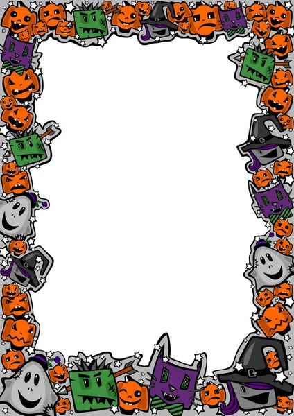 Halloween Frame Met Heksen Zombies Spoken Katten Pompoenen Een Komische — Stockvector