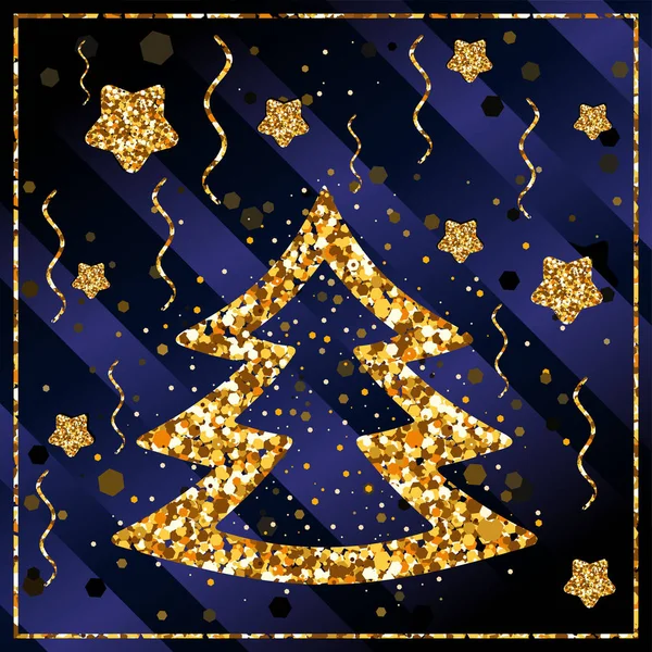 Feliz Año Nuevo Felicitaciones Con Árbol Navidad Las Estrellas Del — Vector de stock