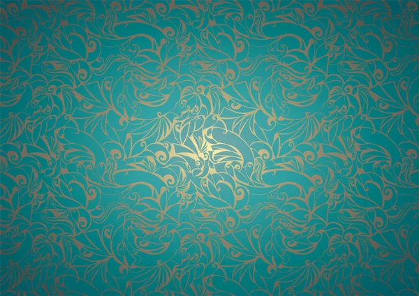 Turquoise Vintage Avec Fond Doré Aux Éléments Floraux Noircissant Aux — Image vectorielle