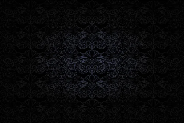 花の要素とゴシック様式のエッジに黒ずみヴィンテージ黒の背景 ロイヤル テクスチャ ベクター Eps — ストックベクタ