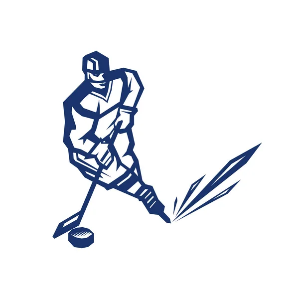 Хоккеист Движении Шайбой Палкой Монохромная Эмблема Изолированное Изображение Вектор Eps — стоковый вектор