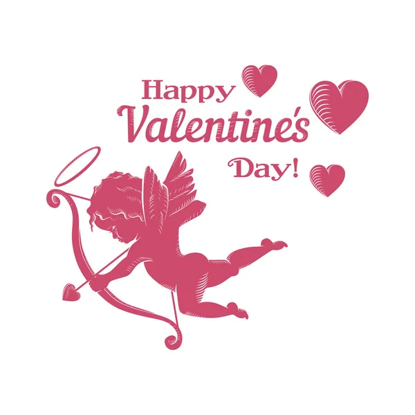 Buon San Valentino Biglietto Auguri Angelo Cupido Cuori Sfondo Bianco — Vettoriale Stock