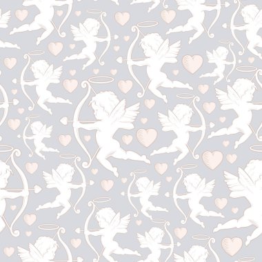 Cupids yay, oklar ve kalpleri, sorunsuz doku ile. illüstrasyon vektör eps 10