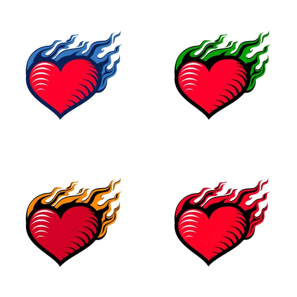 Corazón Fuego Corazón Ardiente Amor Llama Logo Signo Símbolo Con — Vector de stock