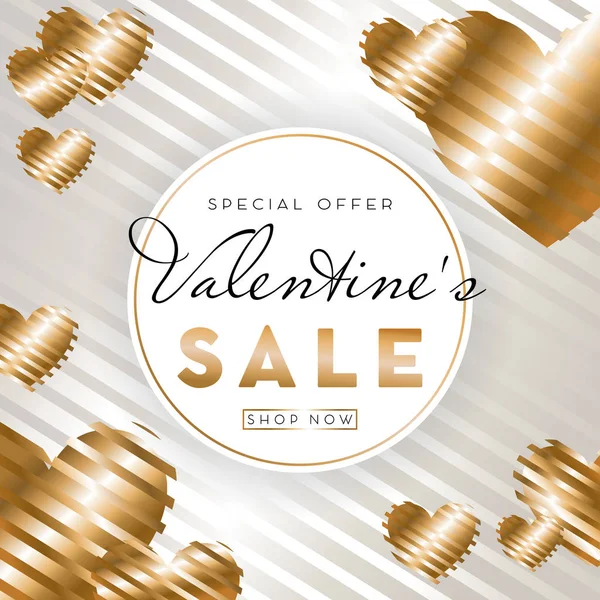 Día San Valentín Venta Fondo Con Corazones Oro Sobre Fondo — Vector de stock