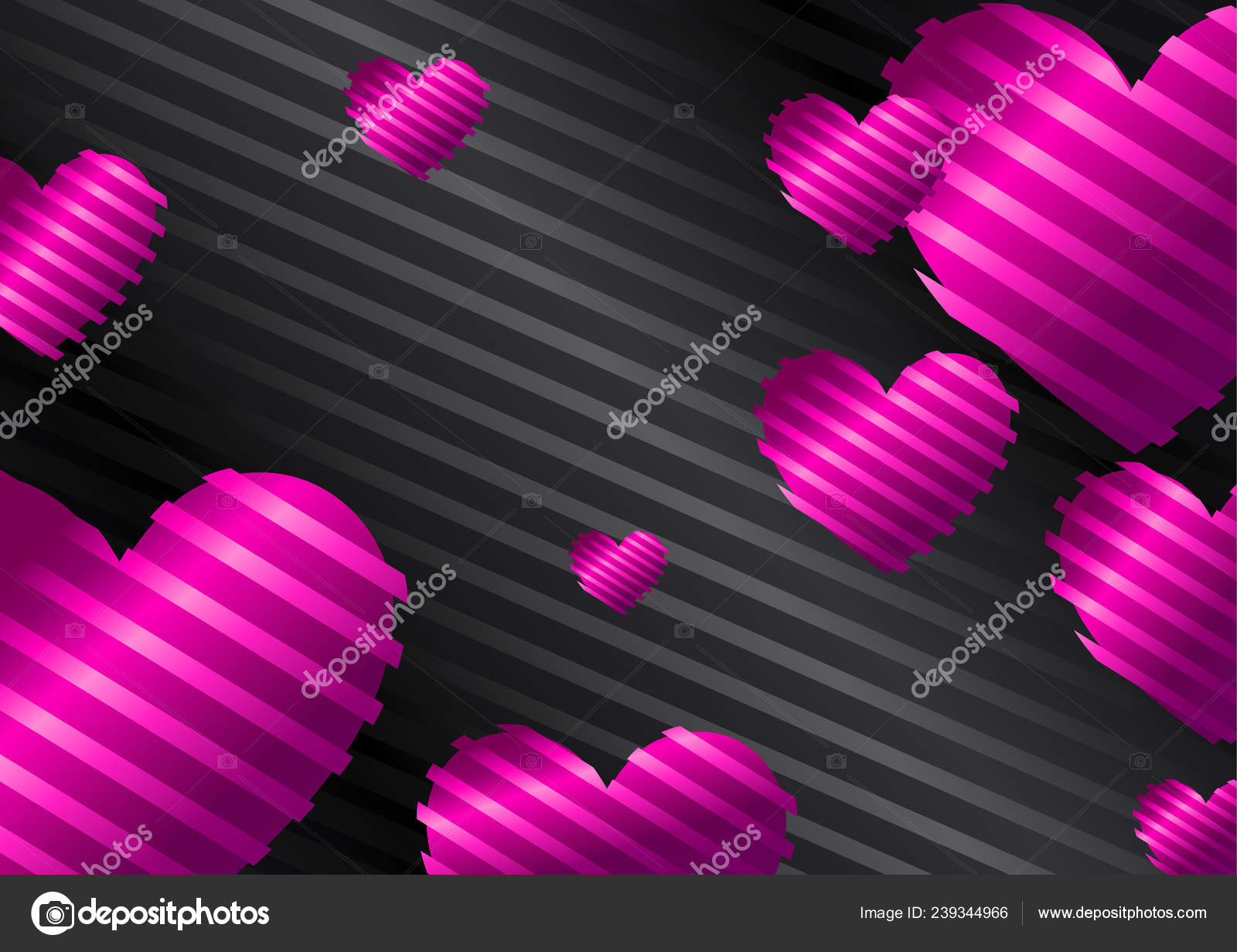 Romantic Background Pink Purple Hearts Black Background Silk