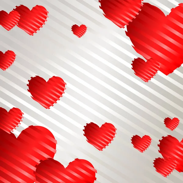 Ρομαντικό Υπόβαθρο Κόκκινες Καρδιές Λευκό Φόντο Μετάξι Ρίγες Ταπετσαρία Vector — Διανυσματικό Αρχείο