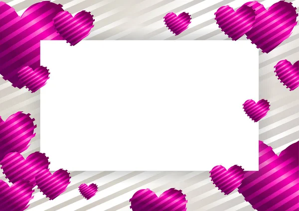 Рамка Граница Розовыми Фиолетовыми Сердцами Белом Фоне Полосками Векторная Иллюстрация — стоковый вектор