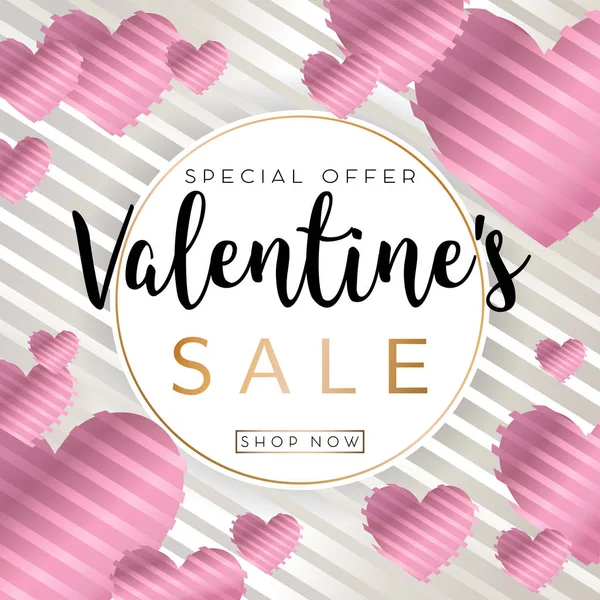 Día San Valentín Fondo Venta Con Patrón Corazón Rosa Ilustración — Vector de stock